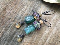 Image 1 of Borosilicate, Roman glass and Gemstones earrings/t50