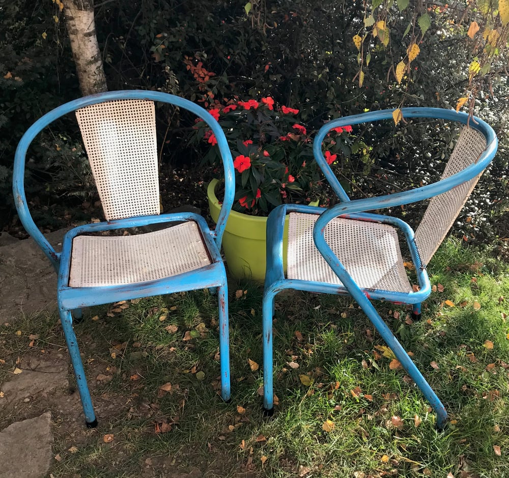 Image of Très rares fauteuils Tolix en tôle perforée
