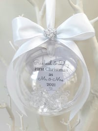 Image 1 of 8cm Beautiful First Christmas as Mr & Mrs Bauble,Mr & Mrs Ornament,First Christmas Bauble