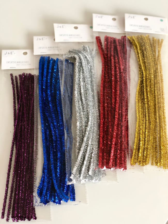 75 stems/5 packs of chenille/tinsel stems, pipe cleaners
