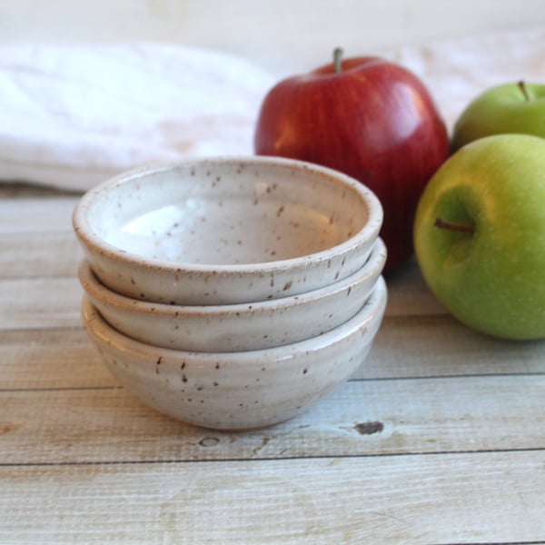 Image of Three Rustic Prep Bowls in Speckled Brown Stoneware, Handmade Pottery Bowls, Made in USA