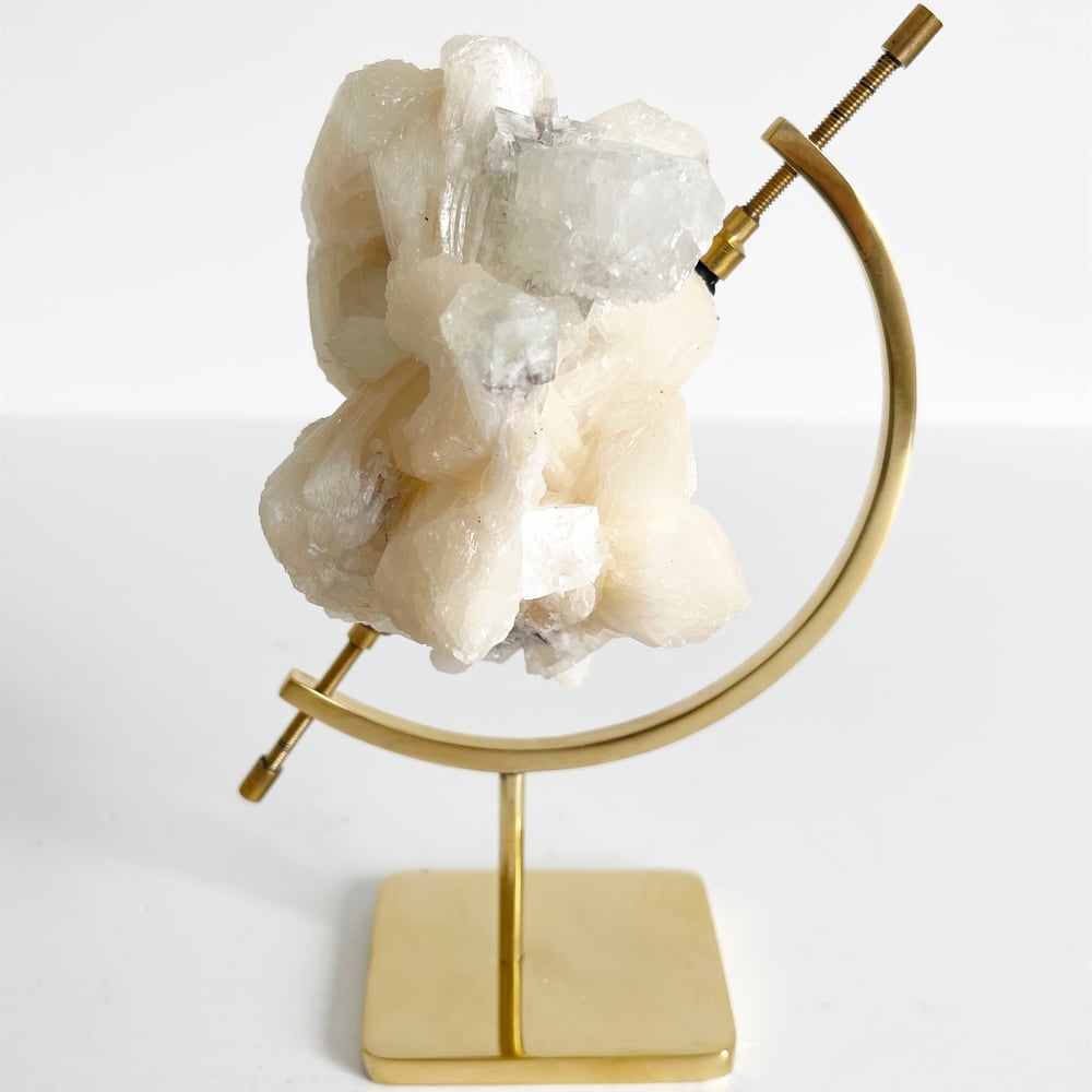 Image of Green Apophyllite/Stilbite no.96 + Brass Arc Stand