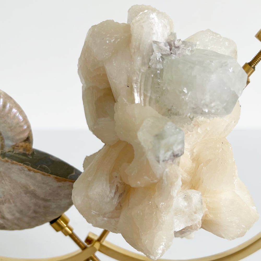 Image of Green Apophyllite/Stilbite no.96 + Brass Arc Stand