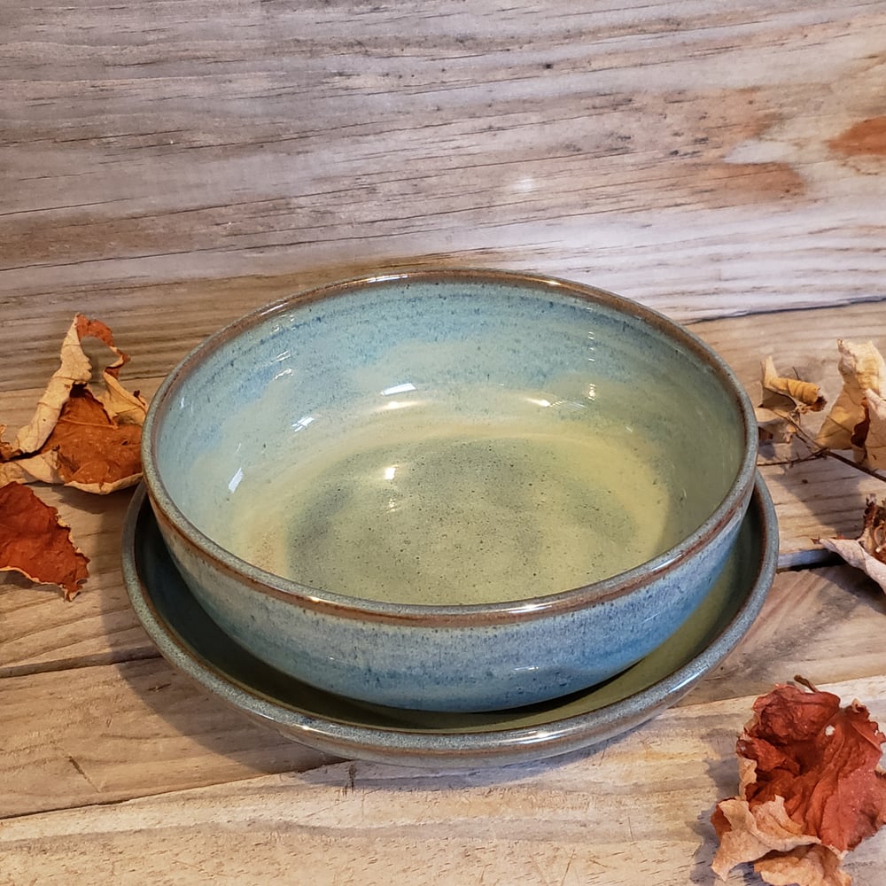Image of 2-piece set - Shallow Bowl and Plate: Glacial Waters (Turquoise)