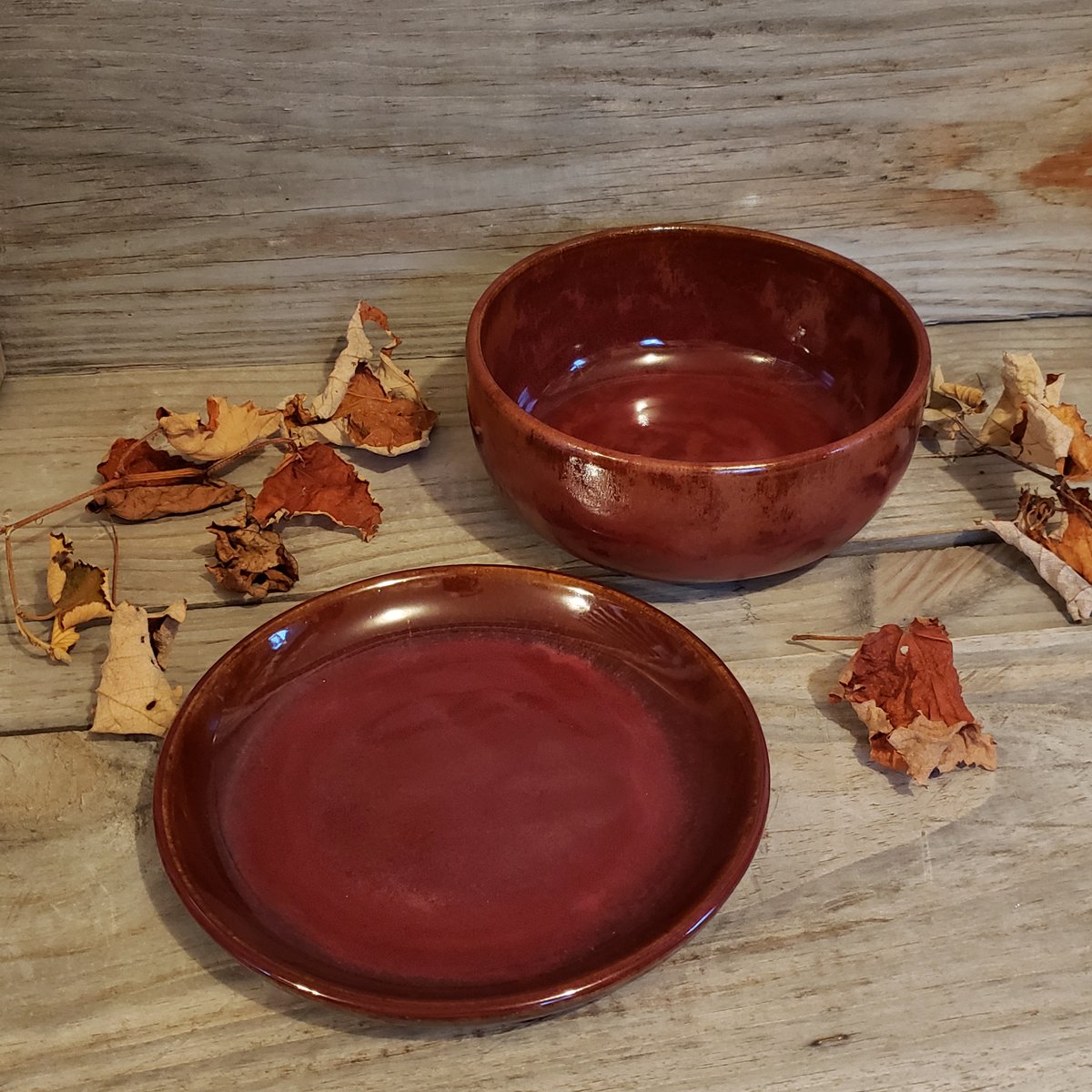 Image of 2-piece set - Deep Bowl and Plate: Red Osier (Red)