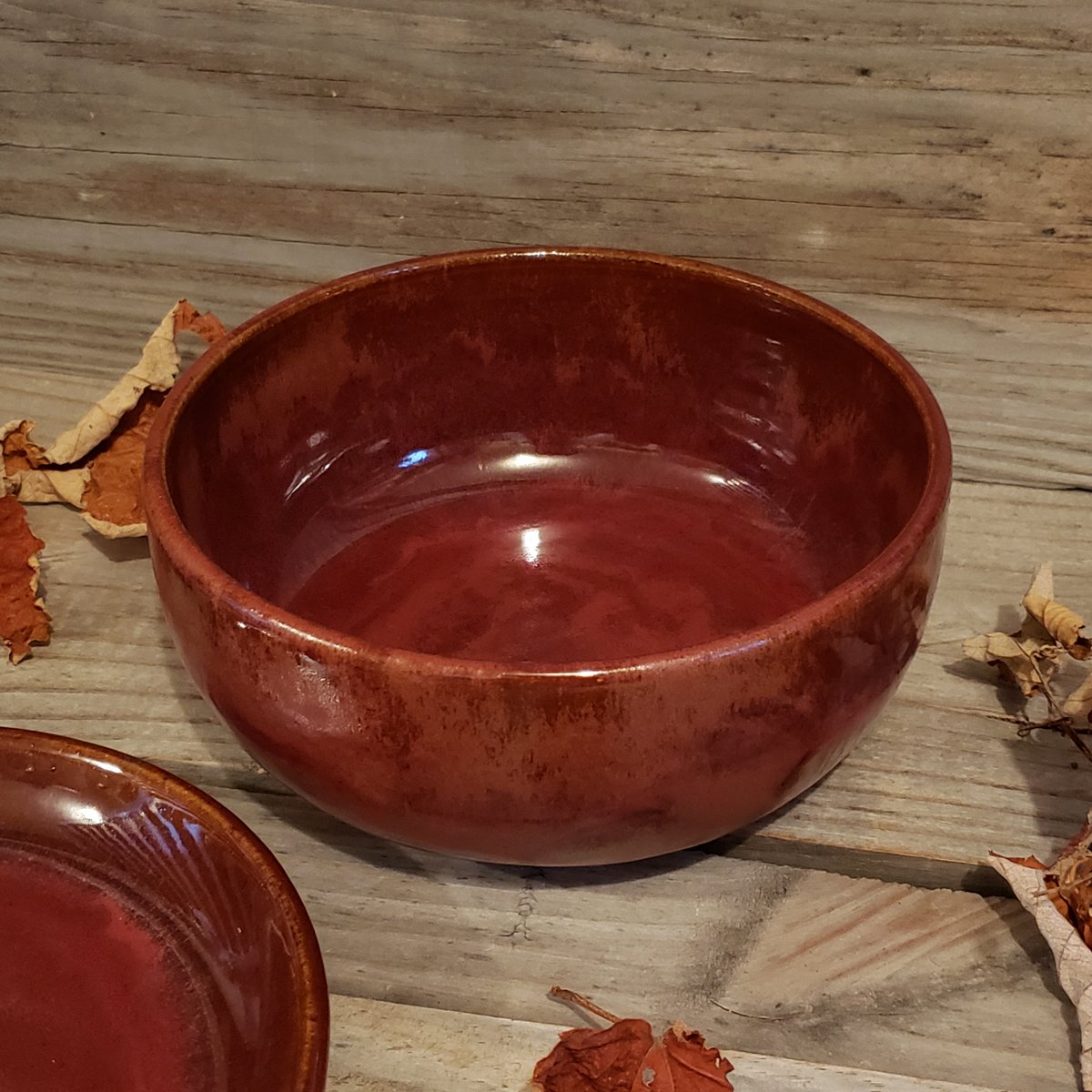 Image of 2-piece set - Deep Bowl and Plate: Red Osier (Red)