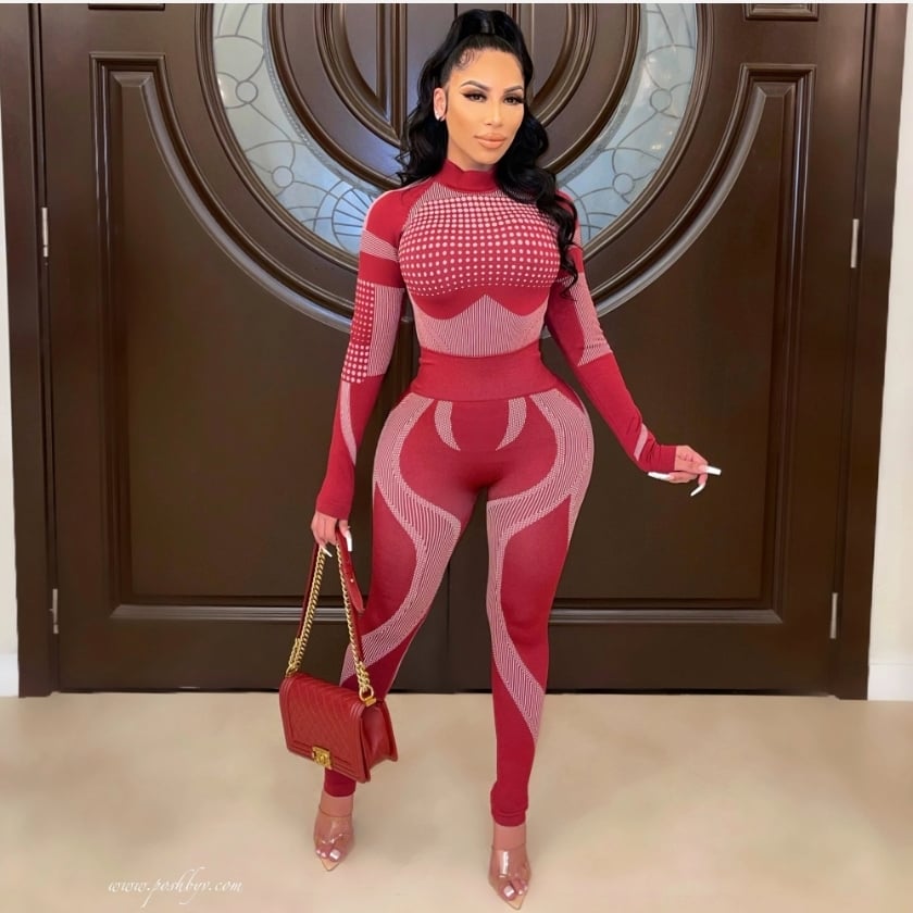 Red Seamless Long Sleeve Top & Leggings 