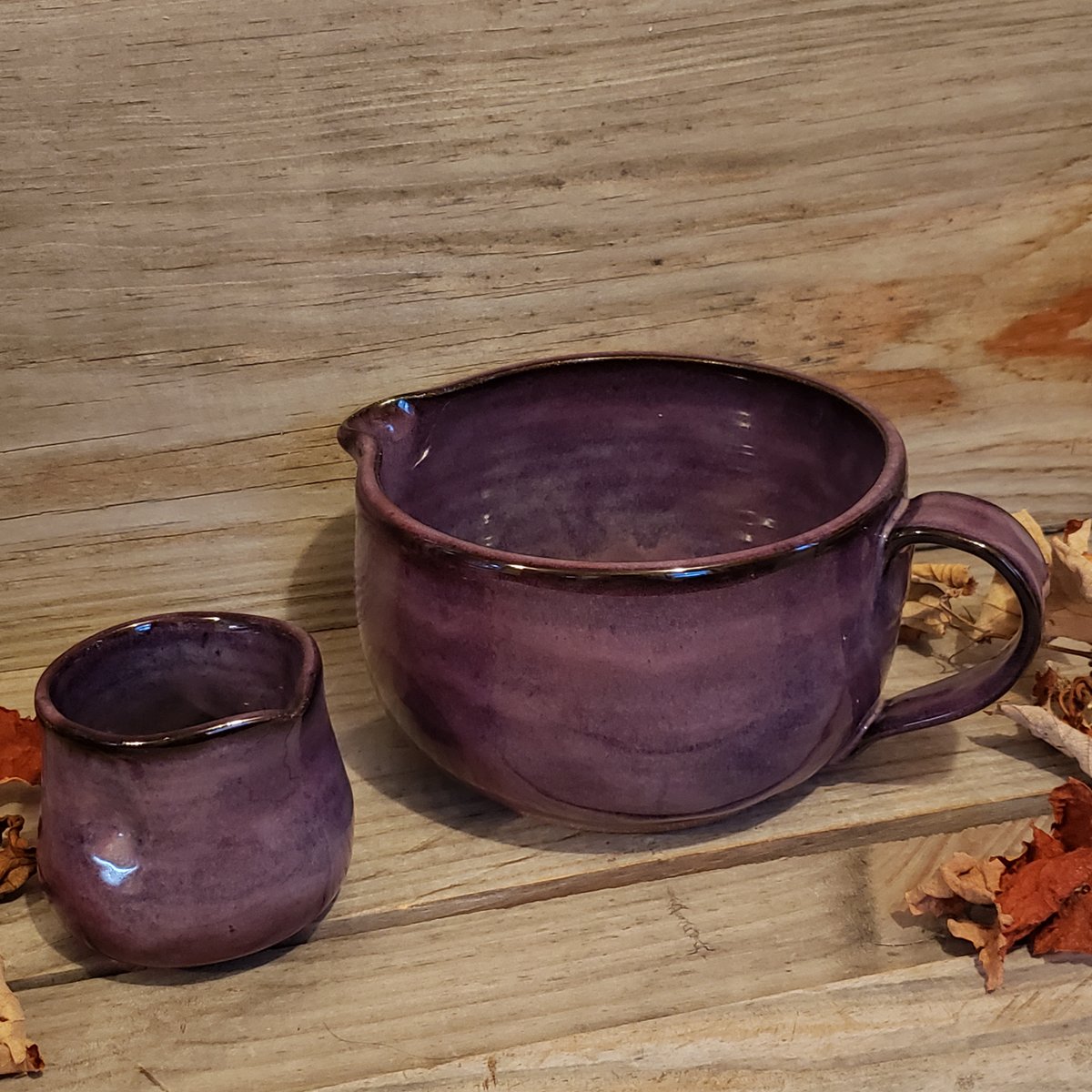 Image of Countertop-worthy Batter Bowl 4 cup with Chirpy Bird Pitcher: Huckleberry (Purple)