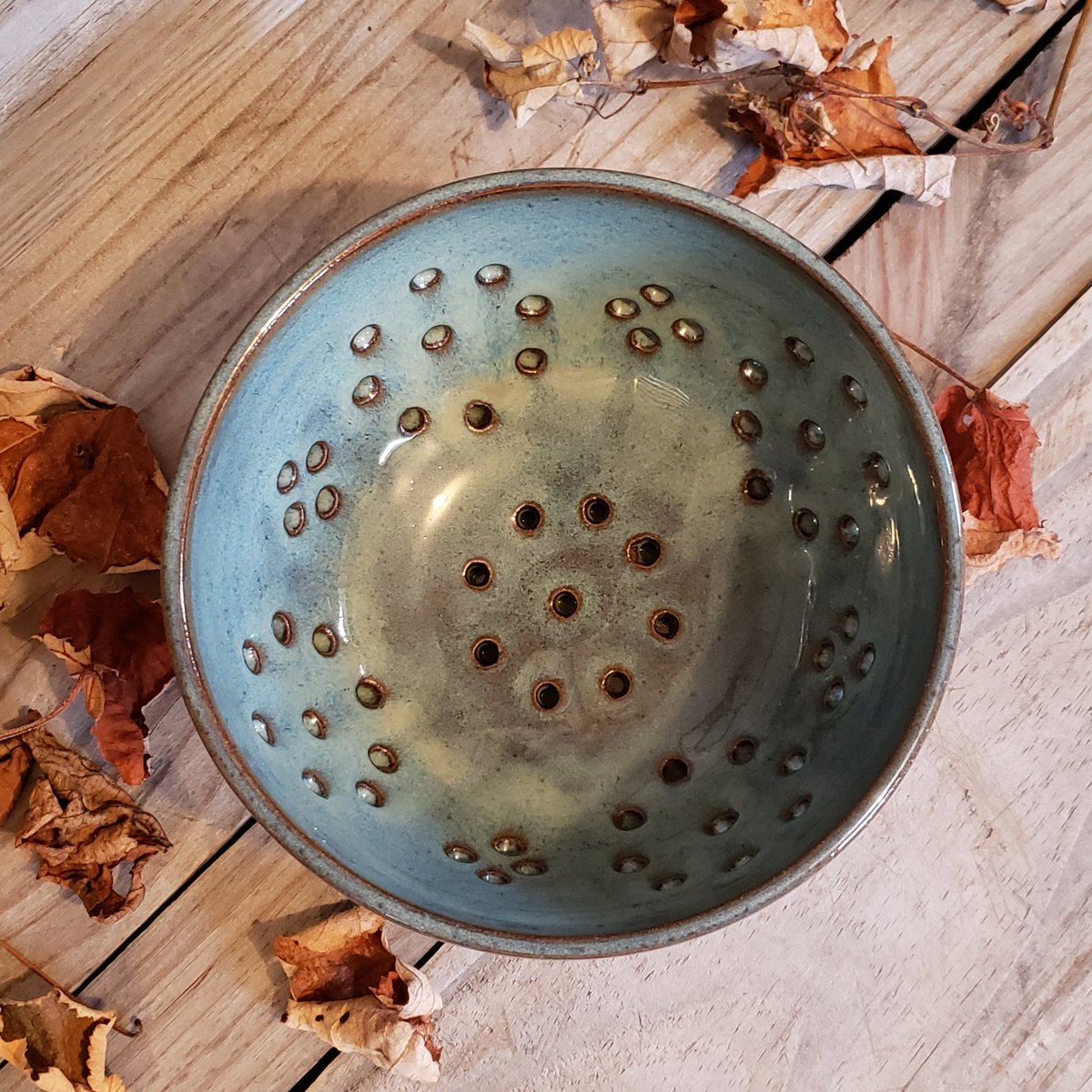 Image of Little Colander with Dish: Glacial Waters (Turquoise)