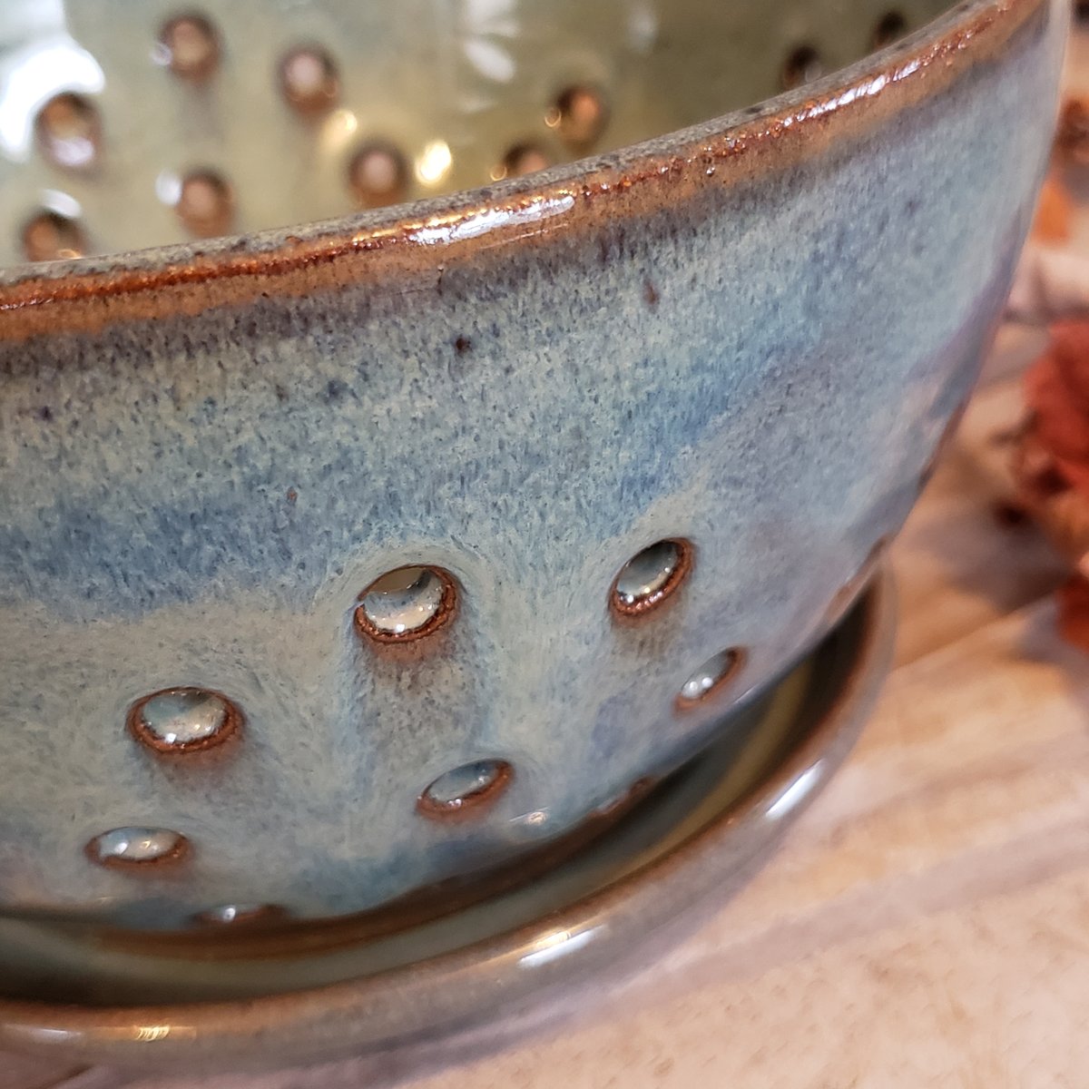 Image of Little Colander with Dish: Glacial Waters (Turquoise)