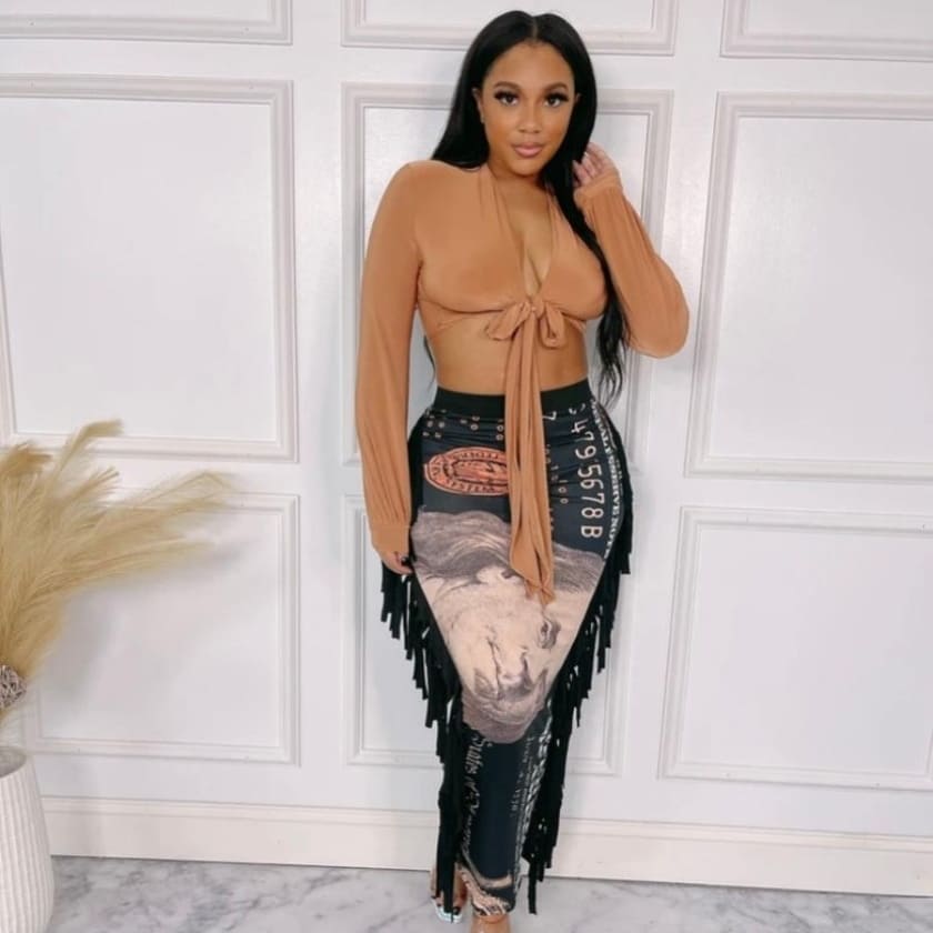 Benjamin Print Fringe Maxi Skirt
