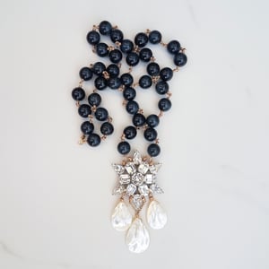 Vintage Rhinestone, Navy Cat's Eye, & Mother of Pearl Necklace