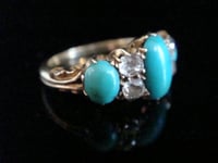Image 1 of EDWARDIAN HEAVY 18CT YELLOW GOLD TURQUOISE OLD CUT DIAMOND RING