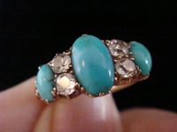 Image 3 of EDWARDIAN HEAVY 18CT YELLOW GOLD TURQUOISE OLD CUT DIAMOND RING