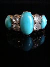 EDWARDIAN HEAVY 18CT YELLOW GOLD TURQUOISE OLD CUT DIAMOND RING