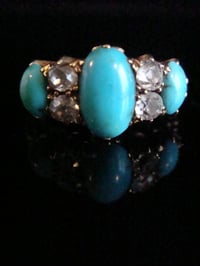 Image 4 of EDWARDIAN HEAVY 18CT YELLOW GOLD TURQUOISE OLD CUT DIAMOND RING