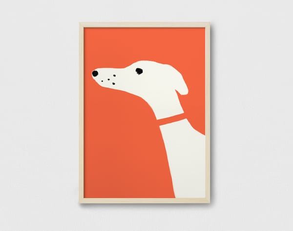 Image of Whippet Fine Art Print, Illustrated Giclée Print, Minimal Red Poster, Dog Lover Gift