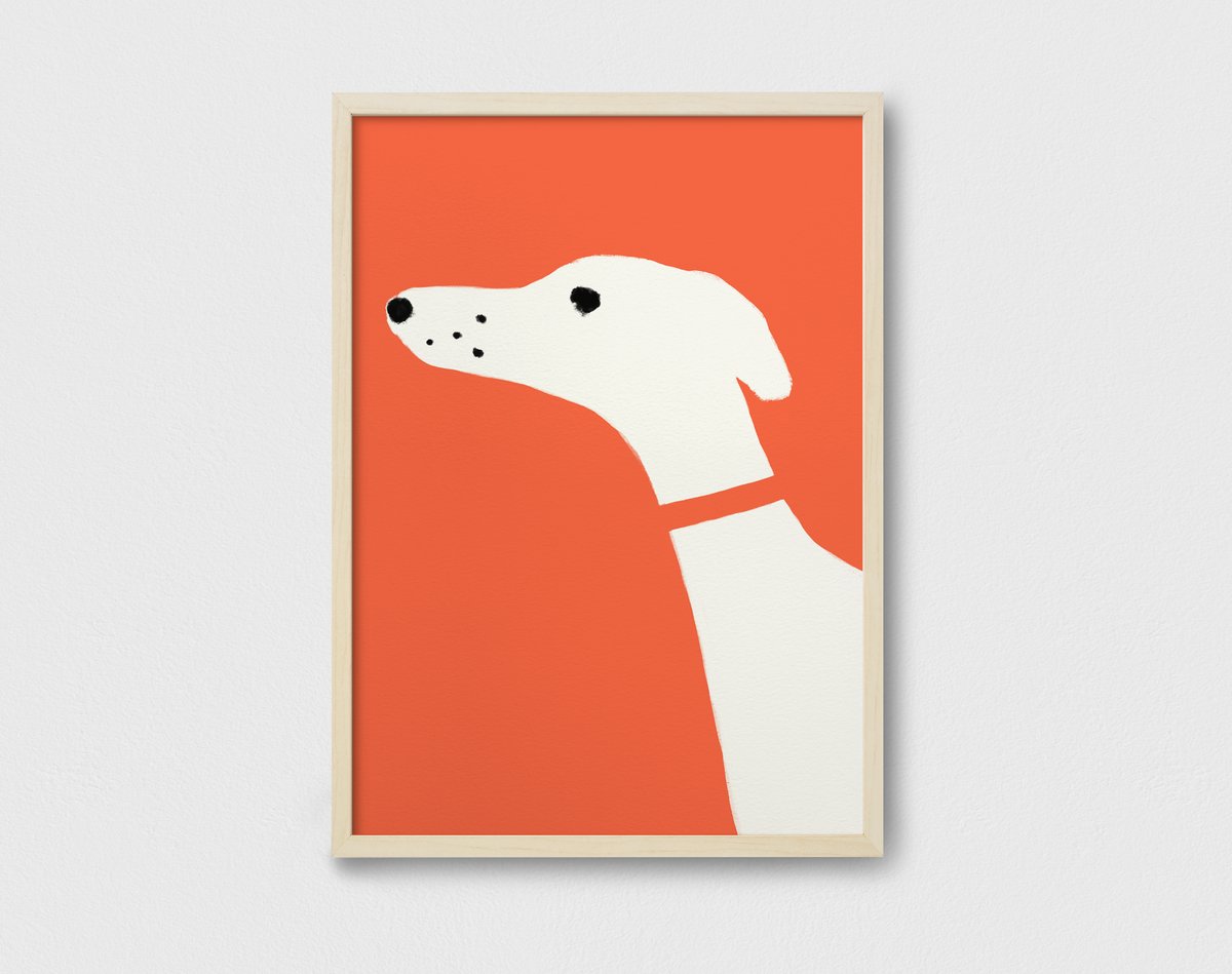Letterpress — Whippet Fine Art Print, Illustrated Giclée Minimal Red Poster, Dog Lover Gift