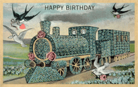 Train of Violets Vintage Birthday Card