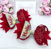 Personalised Red & Gold Christmas hair bows