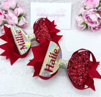 Image 1 of Personalised Red & Gold Christmas hair bows