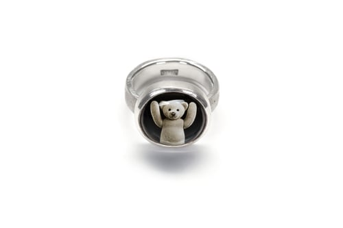 Image of " Growing high" Teddy-bear’s silver ring with photo, rock crystal · IN EXCELSITATEM NASCI · 