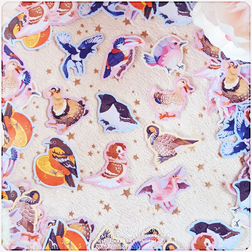 Image of an assortment of avians die-cut stickers