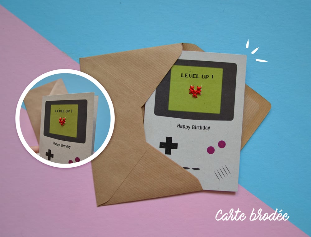 Carte brodée GameBoy - Happy Birthday