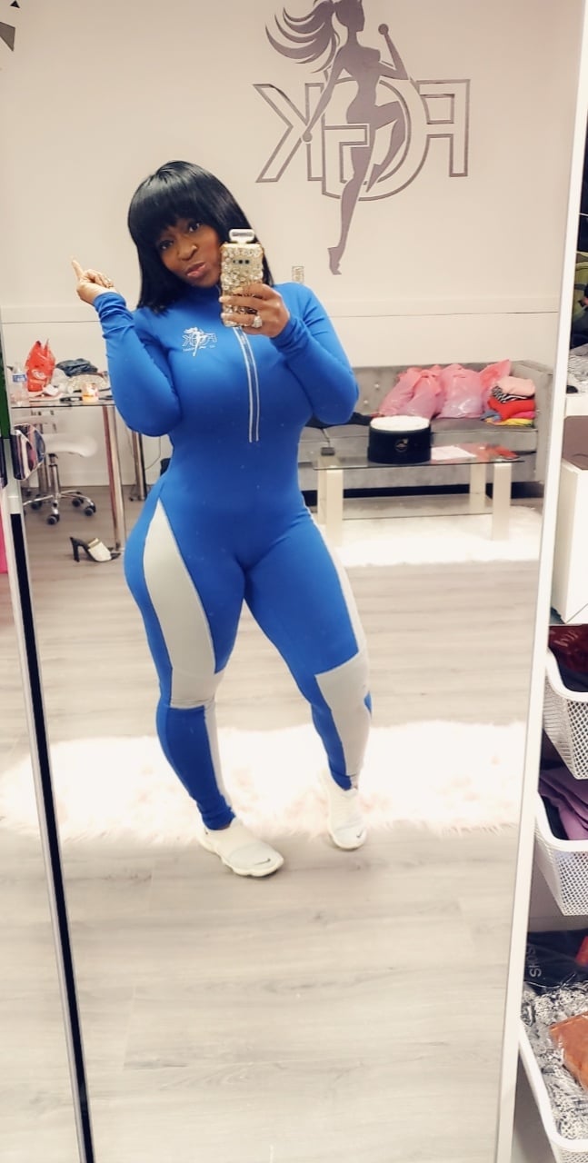 Image of Blue/gray zip jumpsuit 