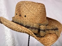 Image 2 of Brown Straw Cowboy Hat Rope Belt Band 
