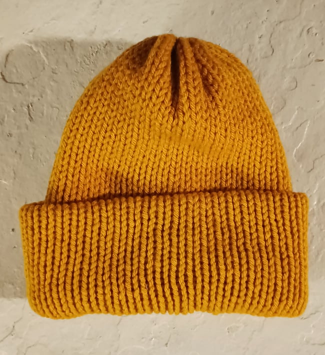Handmade Double Layer Knit Beanie in Gold Mustard