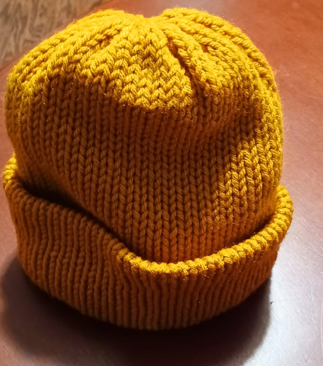 Handmade Double Layer Knit Beanie in Gold Mustard