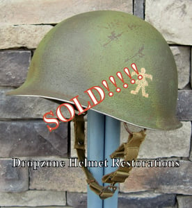 Image of WWII M2 Dbale Airborne Helmet 509th PIB Paratrooper Front Seam 