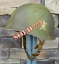 Image 1 of WWII M2 Dbale Airborne Helmet 509th PIB Paratrooper Front Seam 