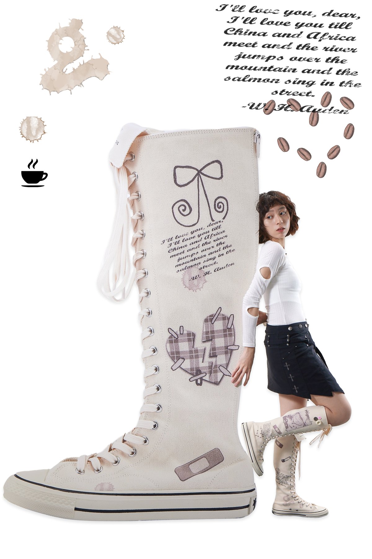 Image of Print Canvas Boots "Coffee Diary"