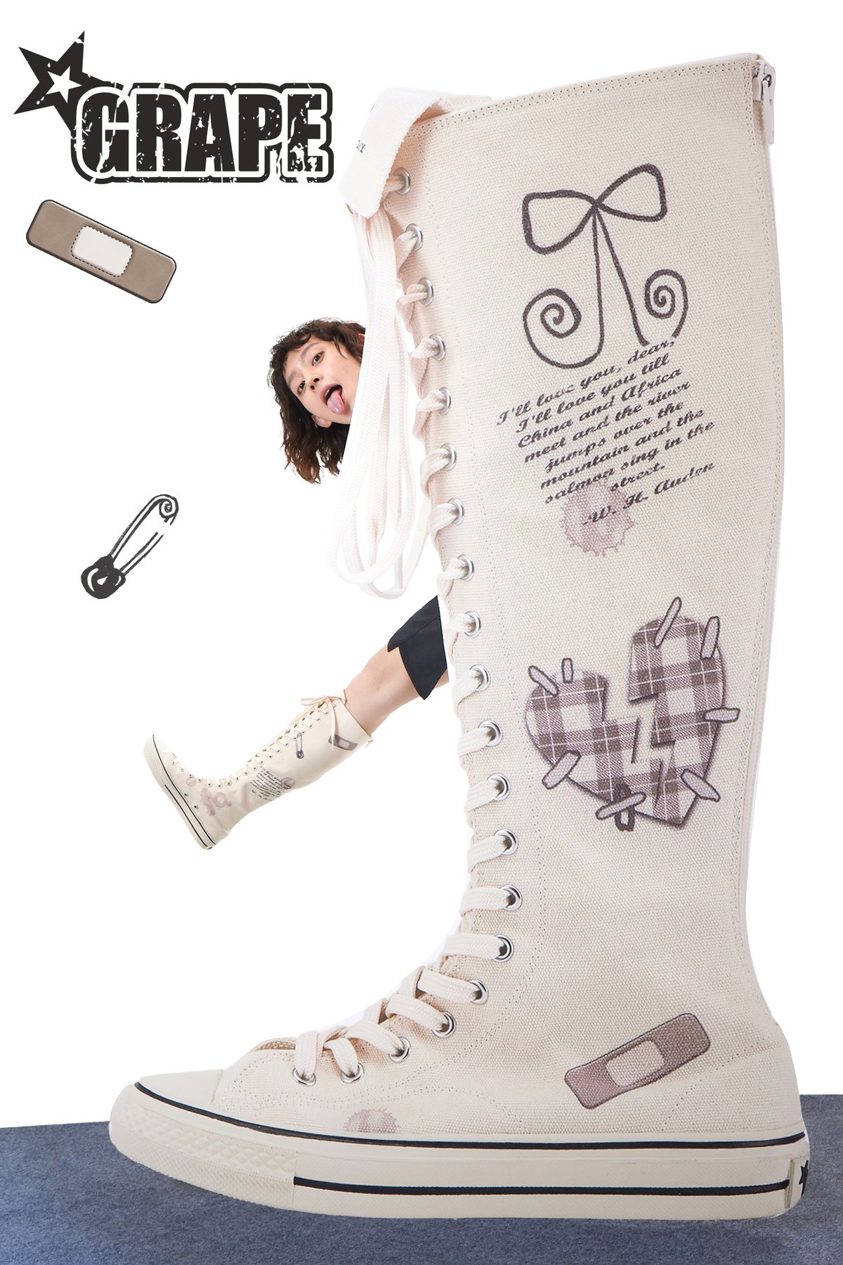 Image of Print Canvas Boots "Coffee Diary"