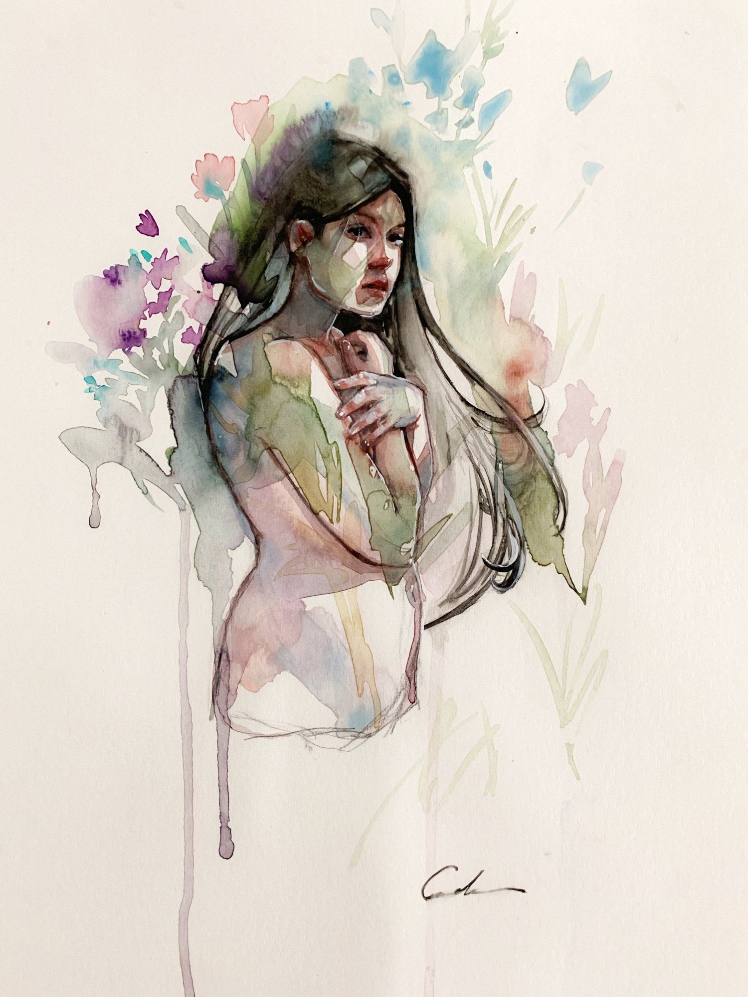 Agnes-Cecile flowers girl sketch (18x25 cm)