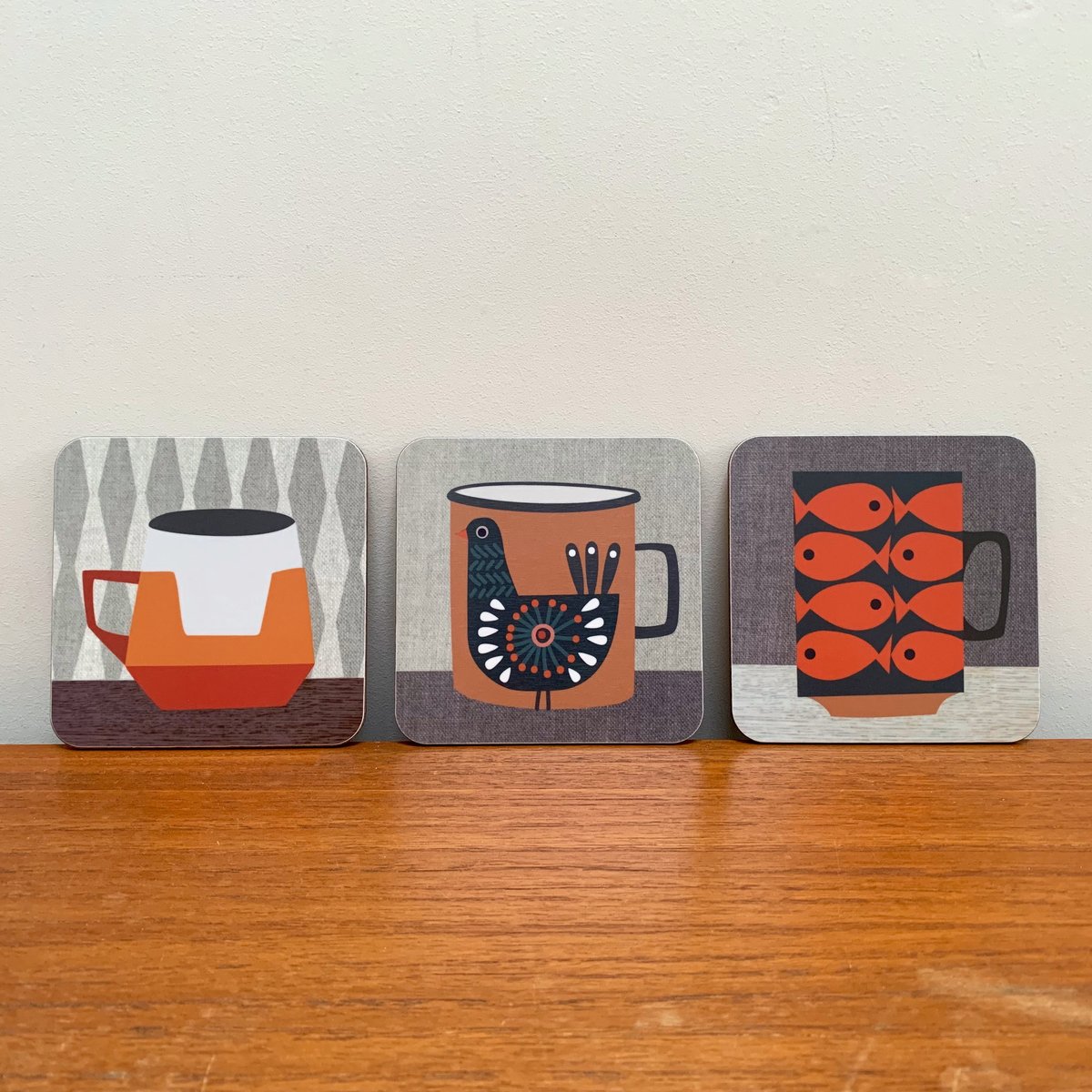 Retro Cups Coasters - Blue/Green or Orange/Pink