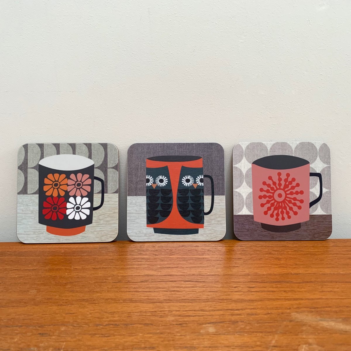 Retro Cups Coasters - Blue/Green or Orange/Pink