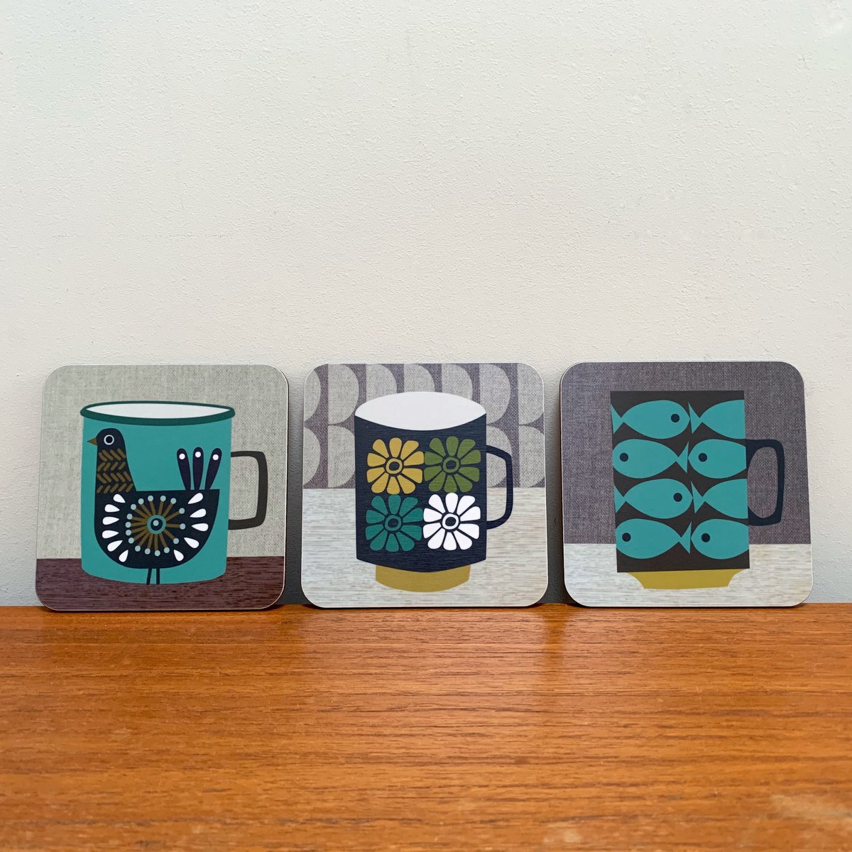 Retro Cups Coasters - Blue/Green or Orange/Pink