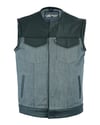 Men’s Perforated Leather/Denim Combo Vest (Black/ Ash Gray)