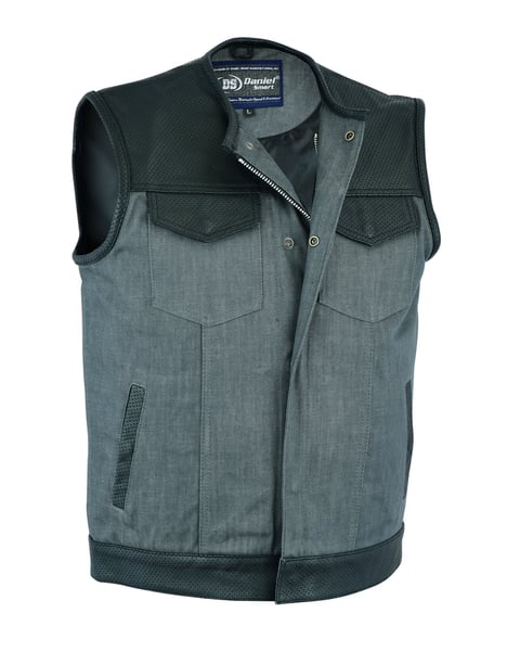 Details about   Men's Distressed Gray Straight Bottom Side Lace Vest w/ Dual Inside Gun Pockets 