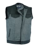 Men’s Perforated Leather/Denim Combo Vest (Black/ Ash Gray)