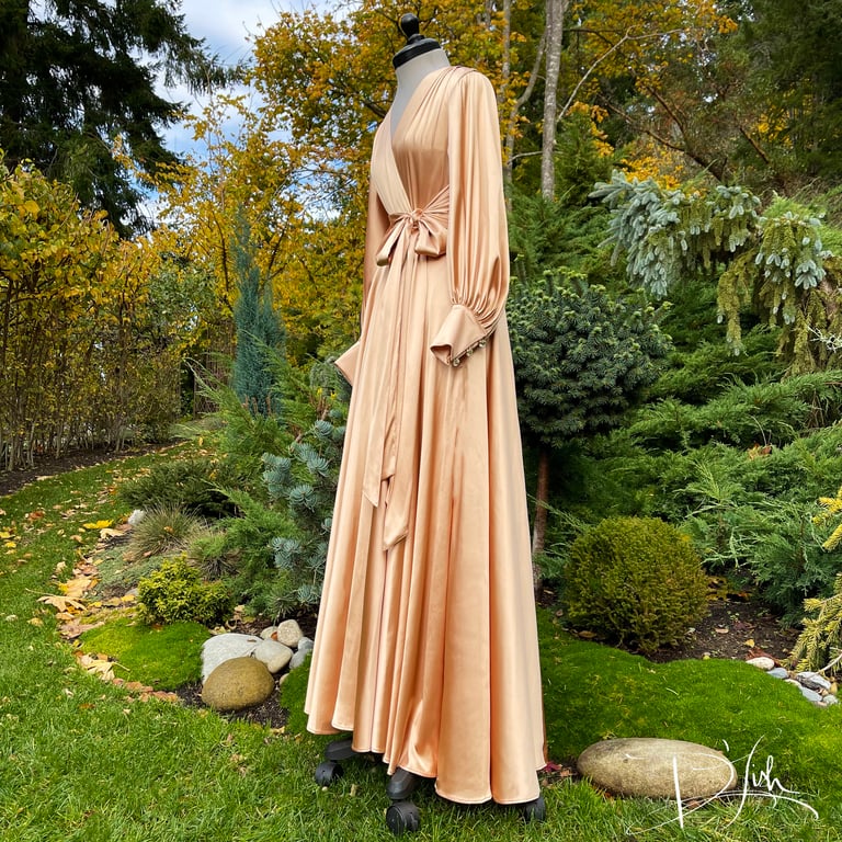 Gold "Beverly" Dressing Gown w/ Crystal Button Cuffs Image 3
