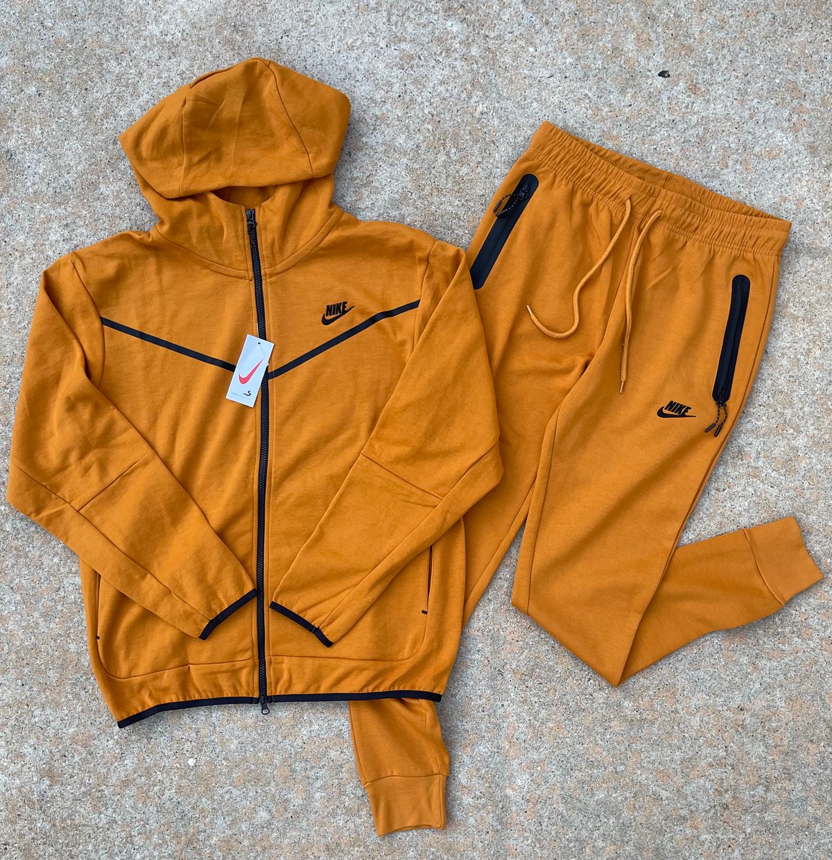 Men’s Copper Slim Fit Tech Zip Up Hoodie Sweatpants Set