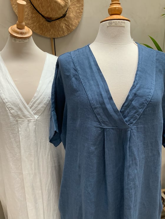 Image of Robe En Lin Diane Bleu Orage