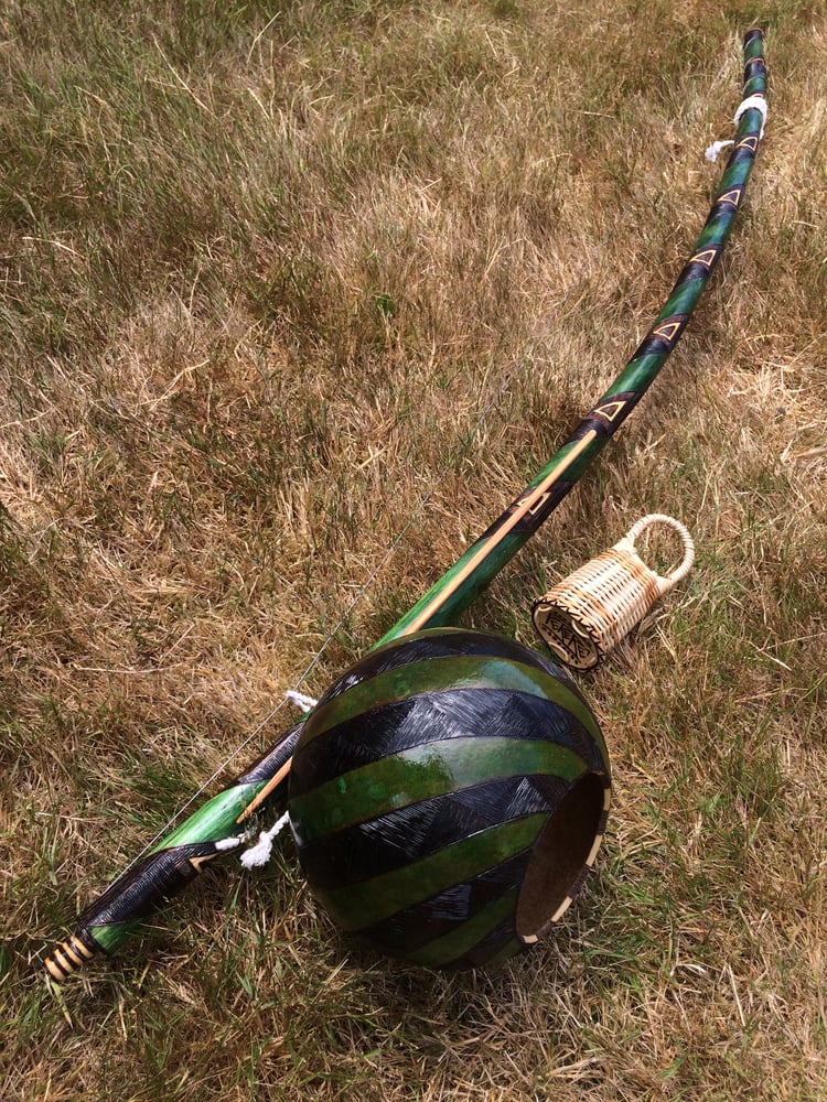 Image of Awesome Green & Black Designed Berimbau - Gunga/Berraboi - Afro-Brazilian Musical Bow