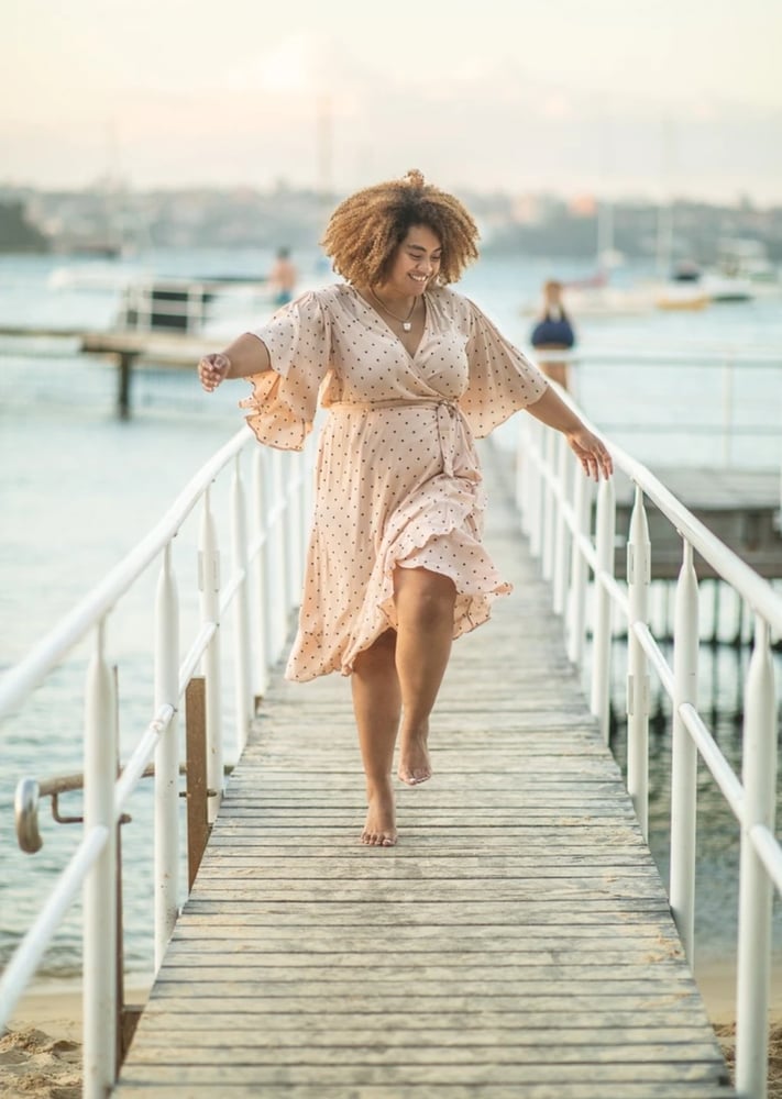Gabrielle Short Sleeve Wrap Midi Dress. Polka dot Blush. Dani Marie the Label. | natasa Studio Gabrielle Short Sleeve Wrap Midi Dress. Polka dot Blush. Dani Marie the Label. | natasa Studio