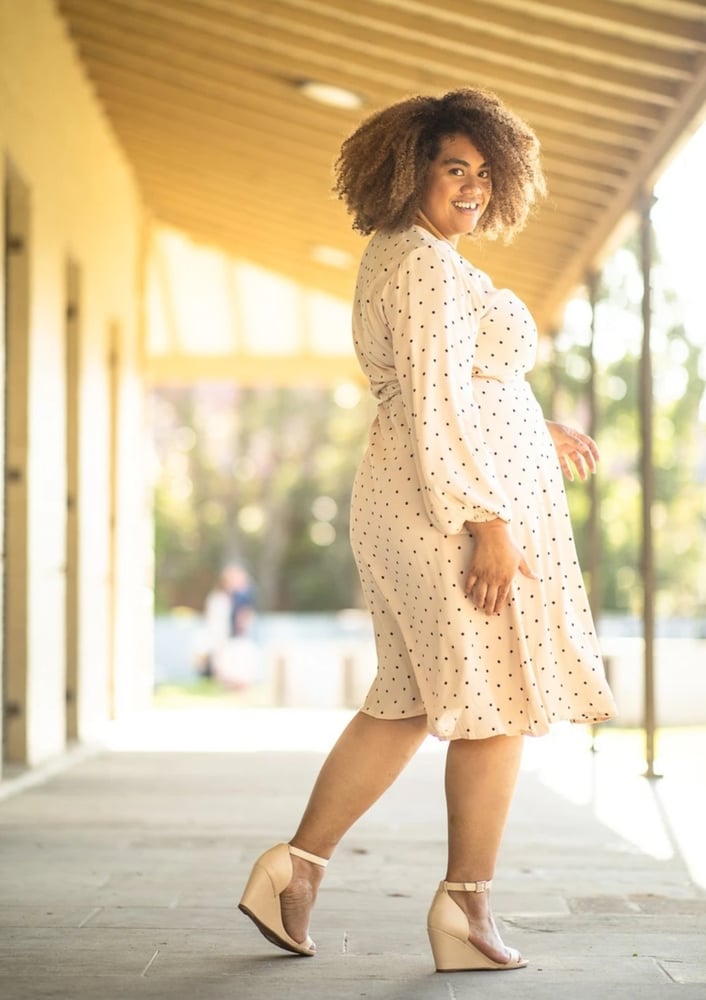 Image of Kristina Long Sleeve Midi Wrap Dress in Spot by Dani Marie the Label. 