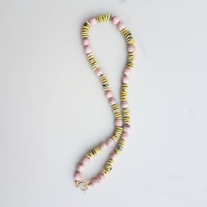 Rhodochrosite & Yellow Turquoise Helix Necklace with clasp 